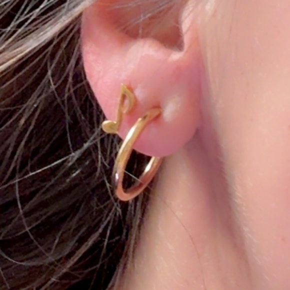 Stainless Steel 14K Gold Half Hoop Earrings 20mm - Picture 4 of 12